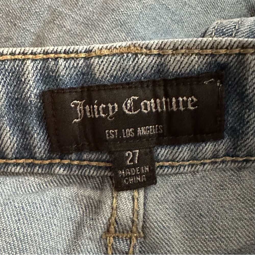 Juicy Couture Floral Velvet Satin Cuffs Crop Straight Leg Distressed Jeans 4 Y2K - Picture 9 of 10